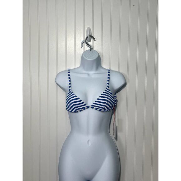 Solid & Striped Lulu Top Azure Stripe V-Neck Bikini Swim‎ Top Navy Blue White XS - Picture 2 of 12